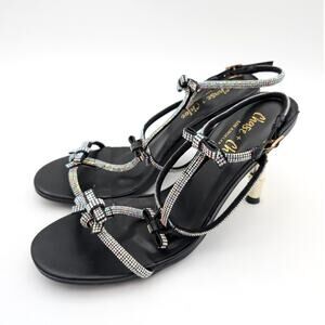 Chase & Chloe Bamboo Heel Sandal Rhinestone Strap Women's Black Size US7.5 EU38